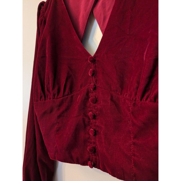 House of Harlow 1960 Red Velvet Long Sleeve Crop Top Revolve Puff Sleeve Small - Picture 2 of 11